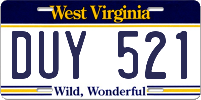 WV license plate DUY521