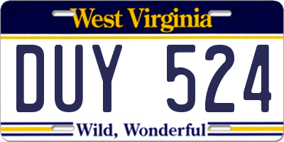 WV license plate DUY524