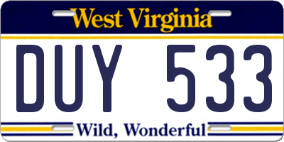WV license plate DUY533