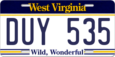 WV license plate DUY535