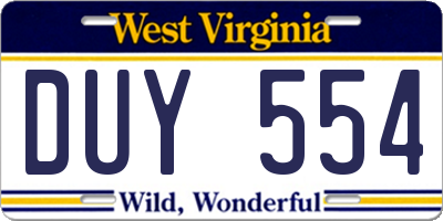 WV license plate DUY554