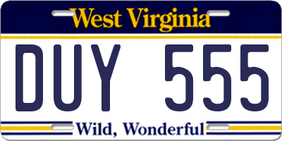 WV license plate DUY555
