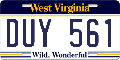 WV license plate DUY561