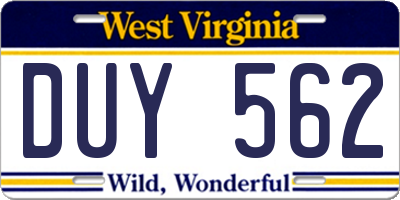 WV license plate DUY562