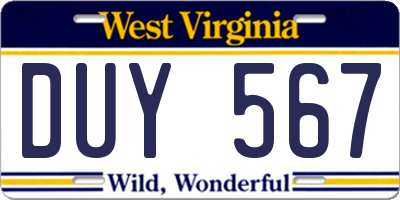 WV license plate DUY567