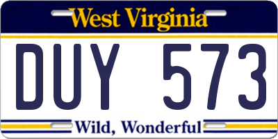 WV license plate DUY573