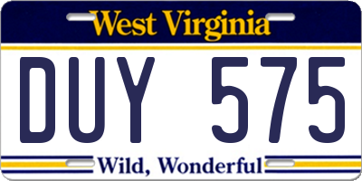 WV license plate DUY575