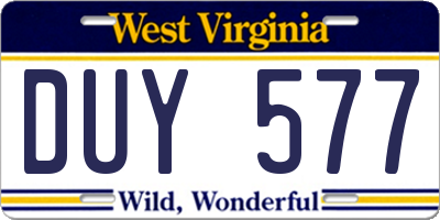 WV license plate DUY577