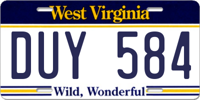 WV license plate DUY584