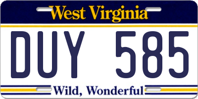 WV license plate DUY585