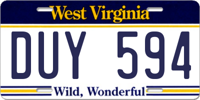 WV license plate DUY594