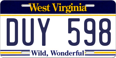 WV license plate DUY598