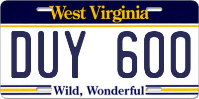WV license plate DUY600
