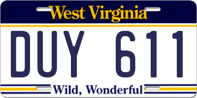 WV license plate DUY611