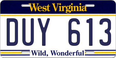 WV license plate DUY613