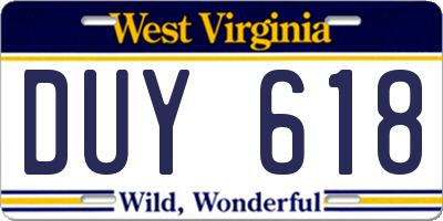 WV license plate DUY618