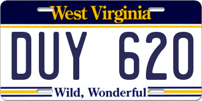 WV license plate DUY620