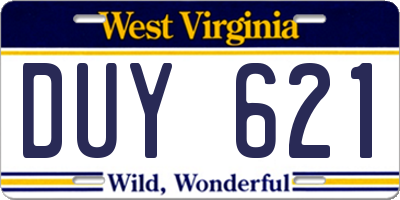 WV license plate DUY621