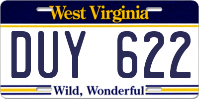 WV license plate DUY622