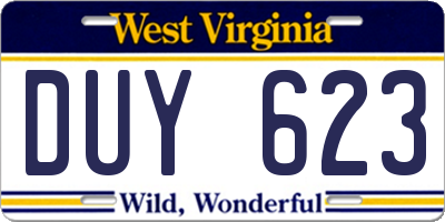 WV license plate DUY623