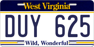 WV license plate DUY625