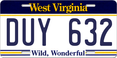 WV license plate DUY632