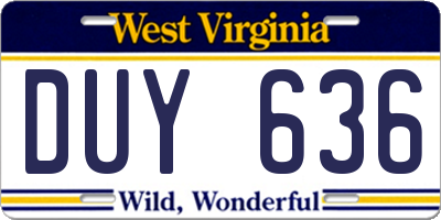WV license plate DUY636