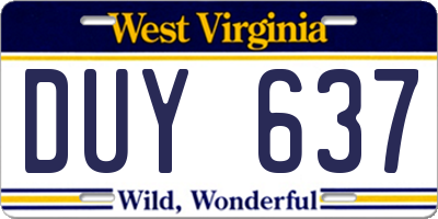WV license plate DUY637