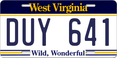 WV license plate DUY641