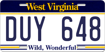 WV license plate DUY648