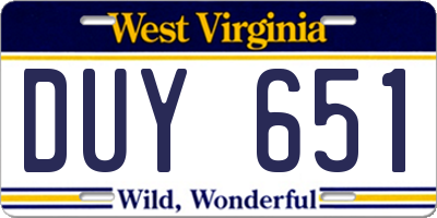 WV license plate DUY651