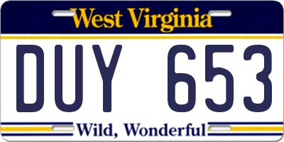 WV license plate DUY653