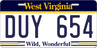 WV license plate DUY654
