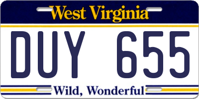 WV license plate DUY655