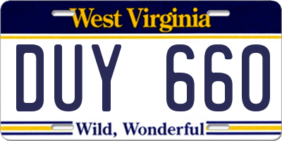 WV license plate DUY660