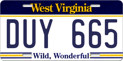 WV license plate DUY665