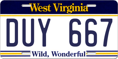 WV license plate DUY667