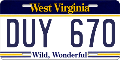 WV license plate DUY670