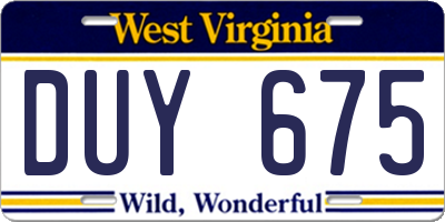 WV license plate DUY675