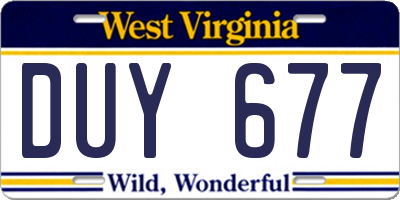 WV license plate DUY677