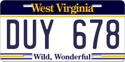 WV license plate DUY678