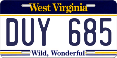 WV license plate DUY685