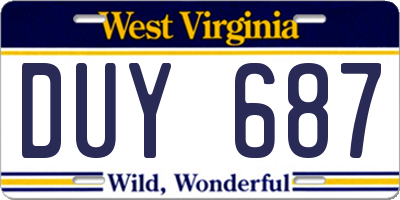 WV license plate DUY687