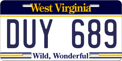 WV license plate DUY689