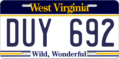 WV license plate DUY692