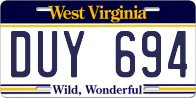 WV license plate DUY694