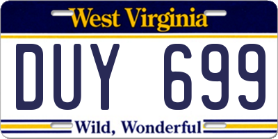 WV license plate DUY699