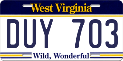 WV license plate DUY703