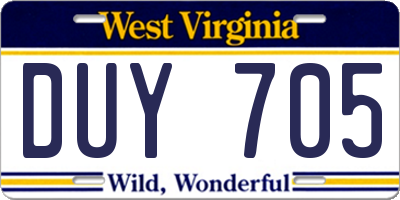 WV license plate DUY705