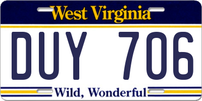 WV license plate DUY706